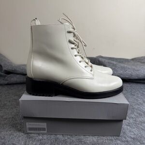 Everlane The Modern Utility Lace-Up Boot White Leather Size 7 Zip Combat